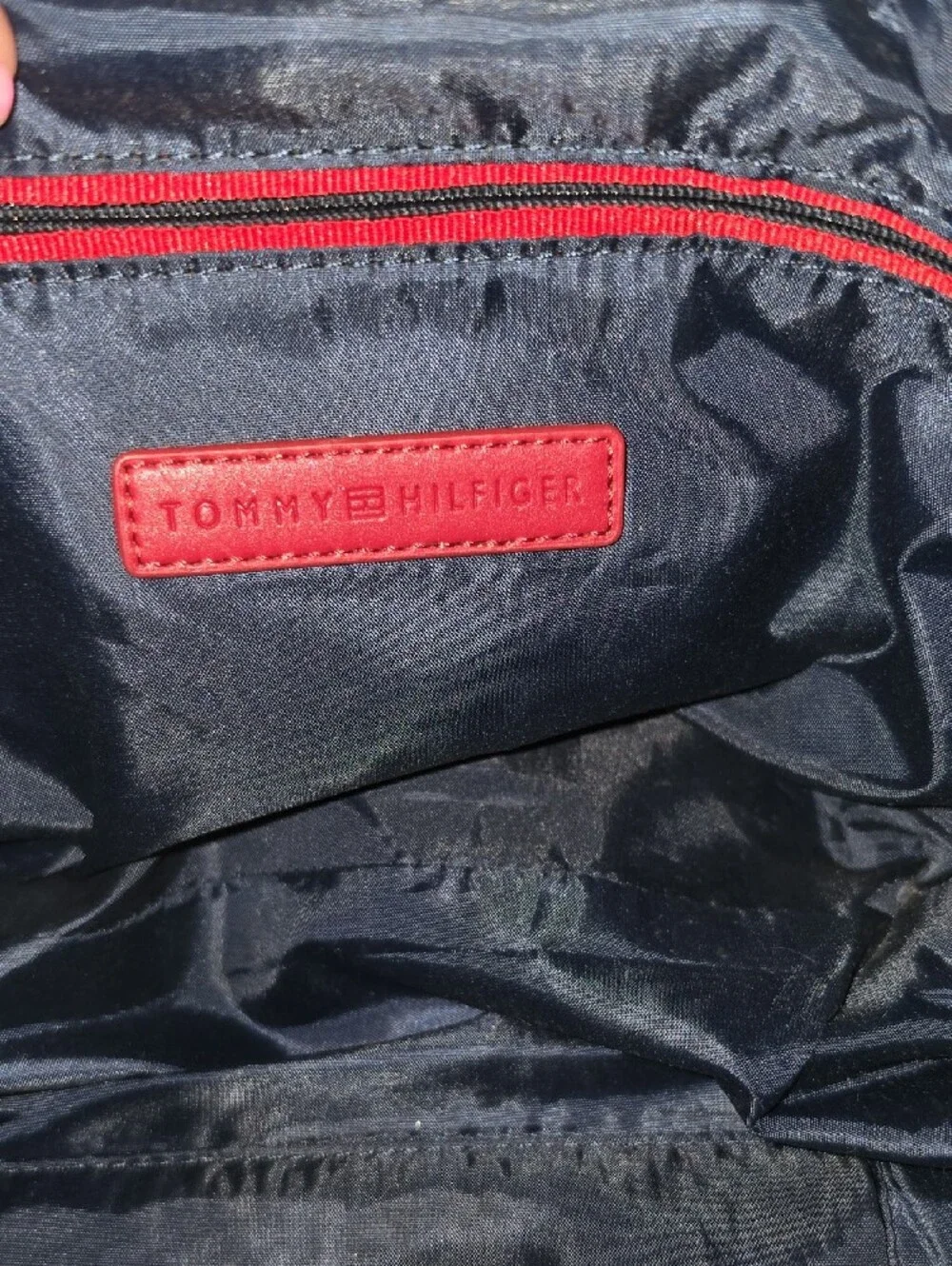 Tommy Hilfiger Black and Gray Monogram Satchel with Gold Accent